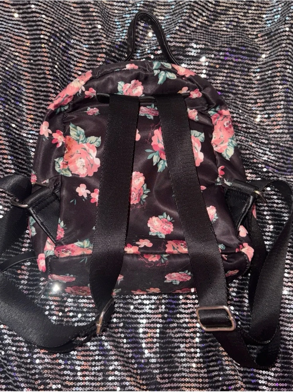 Juicy Couture Black Mini Backpack with Pink Floral Print